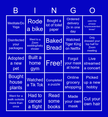 Quarantine Bingo Card