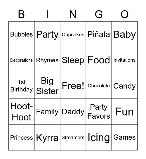 Kyrra Birthday Bingo Card