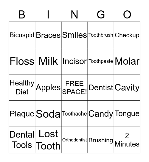 Dental Bingo Card