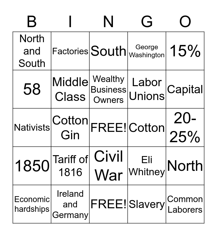 Section 7.2 Bingo Card