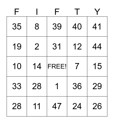 celebrating 50 years Bingo Card