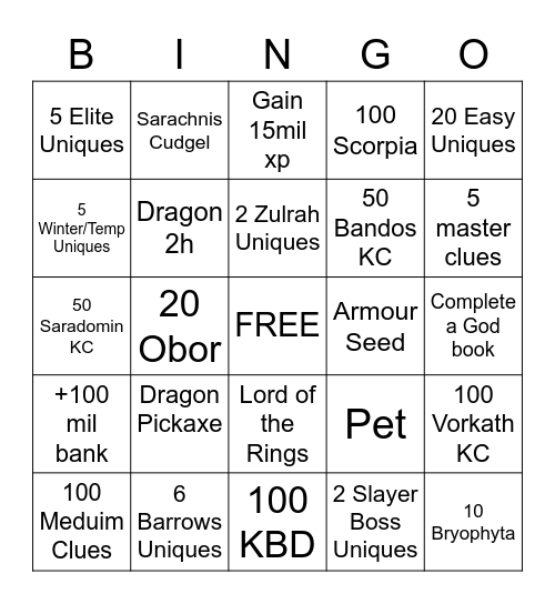 TEAM OSRS 2021 Bingo Card