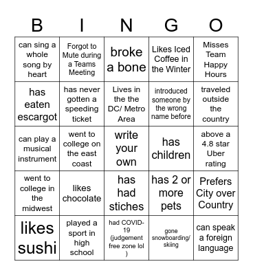 Find Someone Who.. Bingo Card