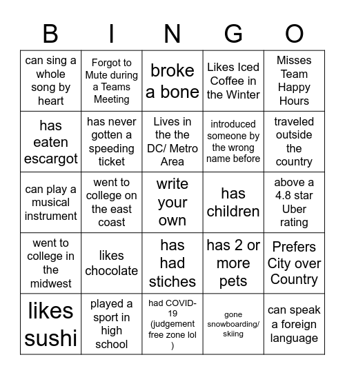 Find Someone Who.. Bingo Card