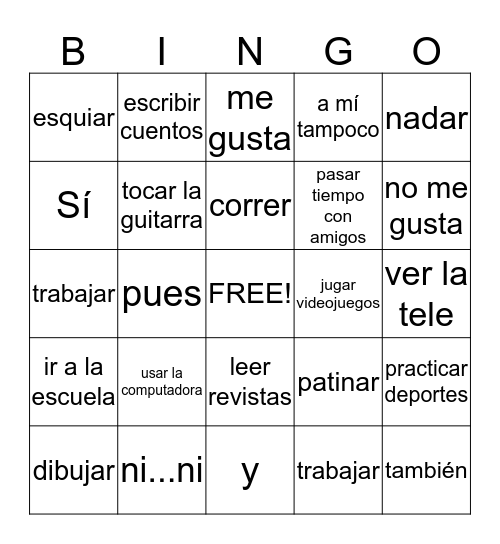 Mis Amigos y Yo Bingo Card