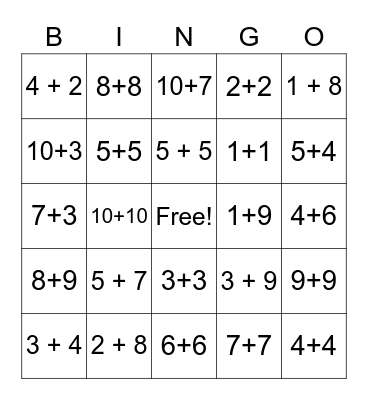 Addition Basic Bingo Card