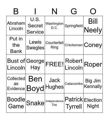 Lincoln's Grave Robbers Review Bingo Card