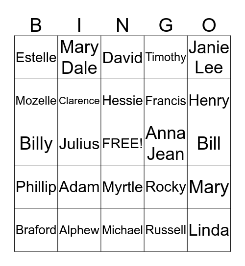 Winningham Bingo Card