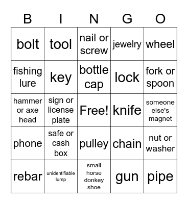 Venture DuLow magnet fishing Bingo Card