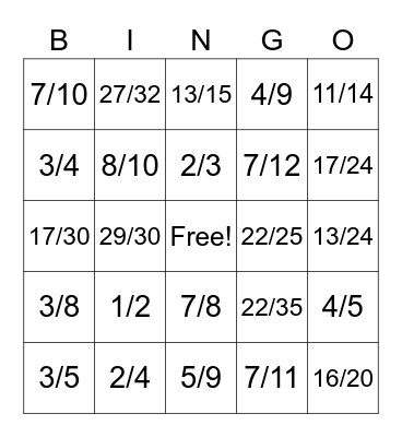 Adding Fractions with Unlike Denominators Bingo Card