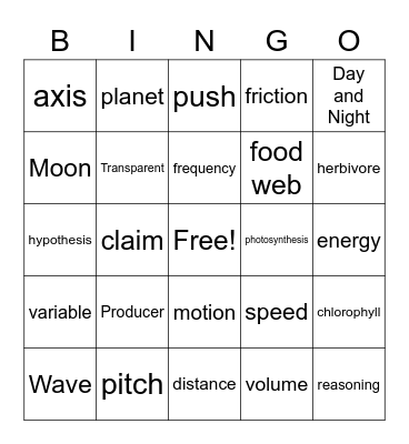 Science Review Bingo Card