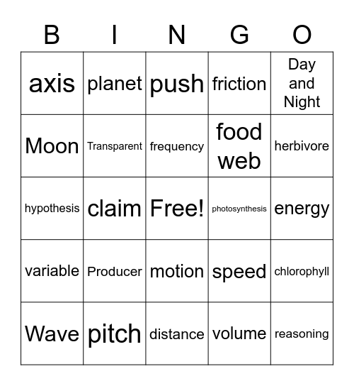 Science Review Bingo Card