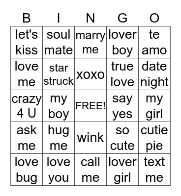 Conversation Heart Bingo Card