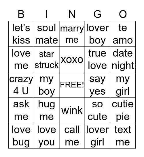 Conversation Heart Bingo Card