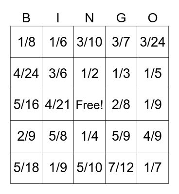 Subtracting Fractions with Unlike Denominators Bingo Card