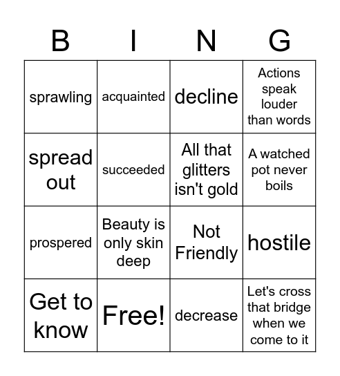 Vaqueros Vocab Bingo Card