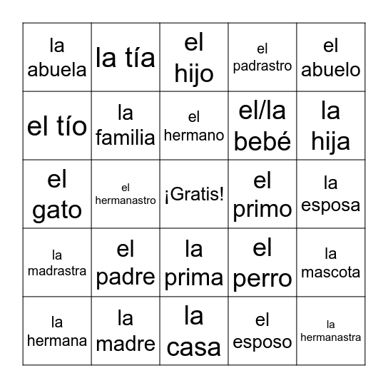 La Familia Bingo Card