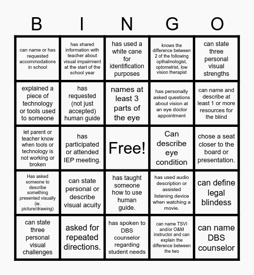 Self Advocacy BINGO! Bingo Card