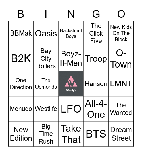 Boy Band Bingo Card