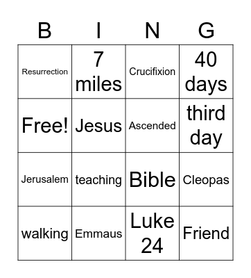 Road to Emmaus Bingo Card