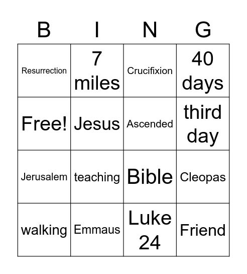 Road to Emmaus Bingo Card