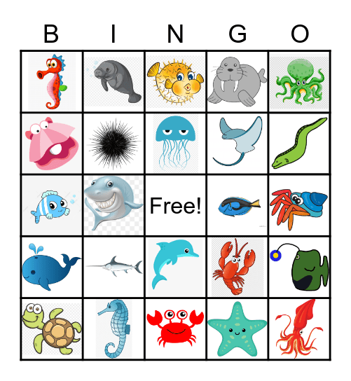 Sea Creatures Bingo Card