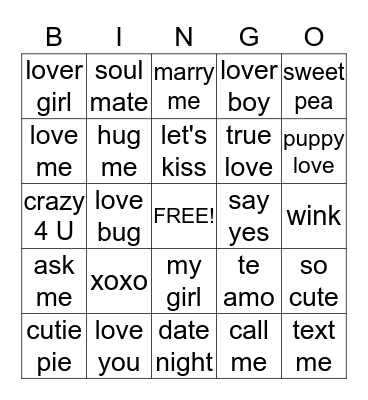 Conversation Heart Bingo Card