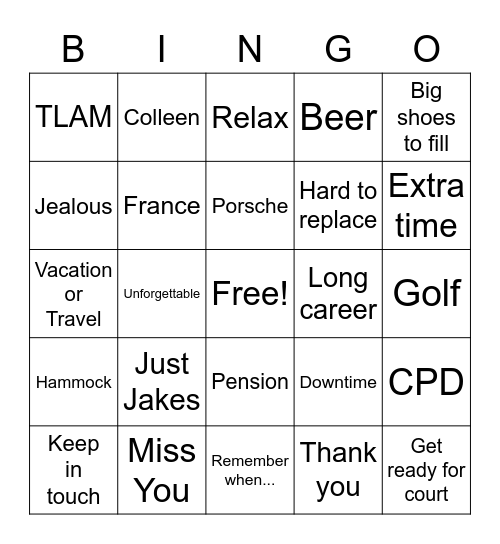 Brad Bingo Card