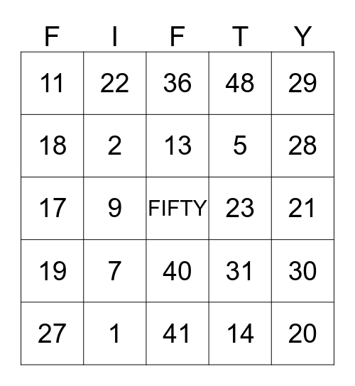 celebrating 50 years Bingo Card