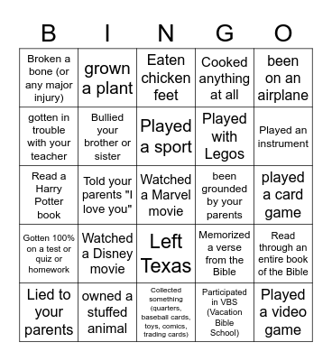 Have you ever... Bingo Card