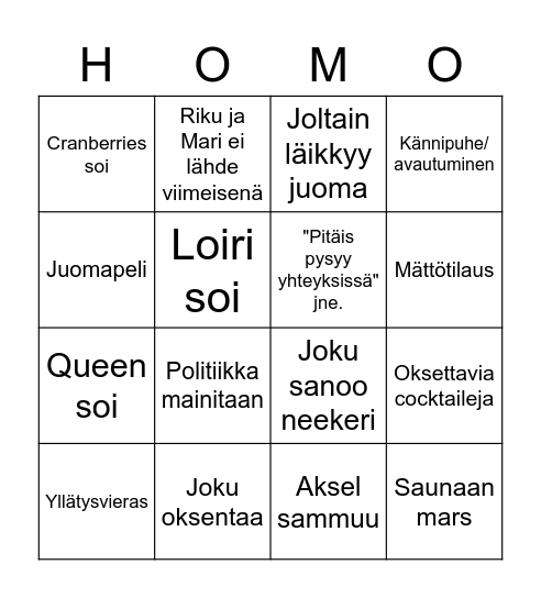 Kassun tuparisynttärit Bingo Card