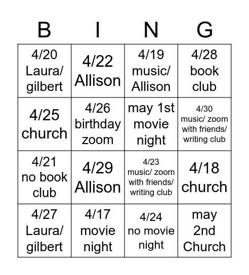 Untitled Bingo Card