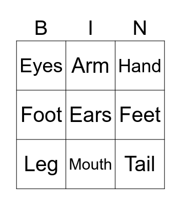 Animals Bingo Card