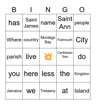 Jamaica Bingo Card