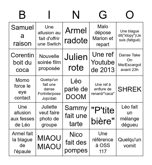 Les soirées du cul Bingo Card