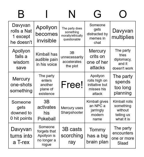 Untitled Bingo Card