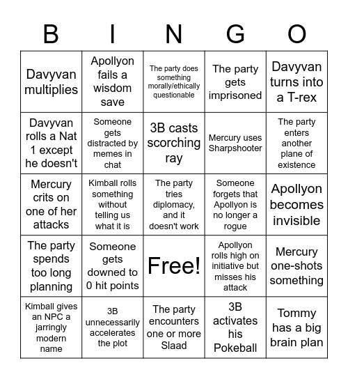 The Stilled Wind Bingo (Zeke) Bingo Card