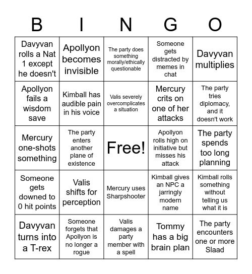 Untitled Bingo Card