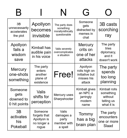 Untitled Bingo Card