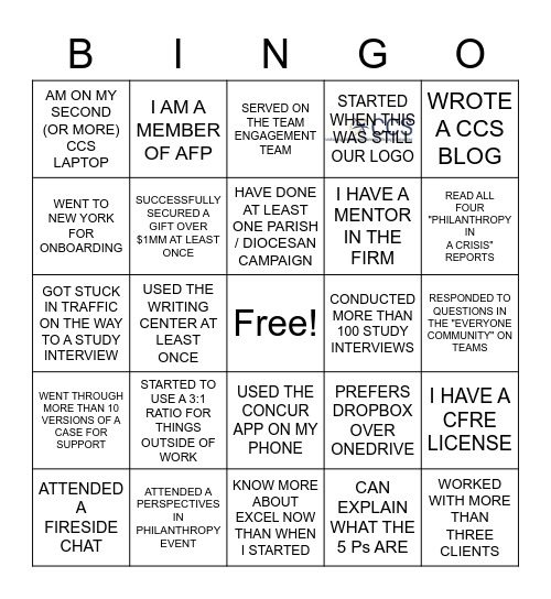 The CCS Experience Bingo Card