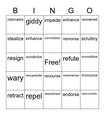 Vocabulary Bingo Card