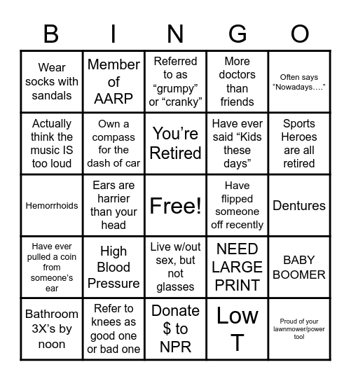 Old Man BINGO Card