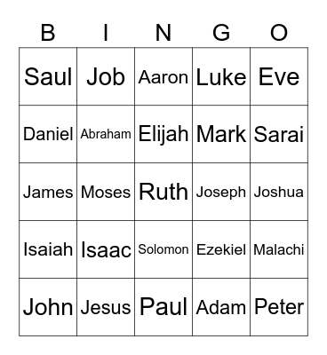 Bible Names Bingo Card