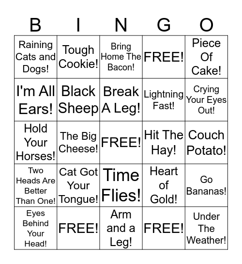 IDIOM BINGO! Bingo Card
