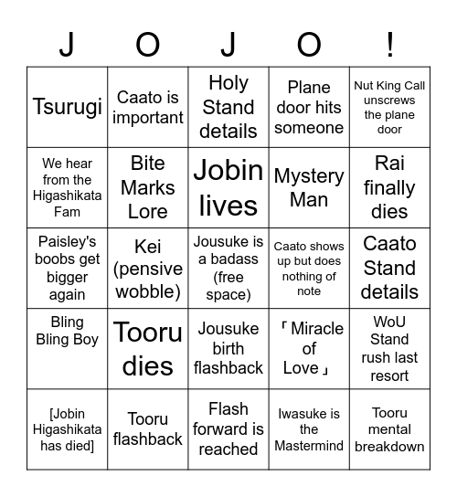 JoJolion 106 Bingo Card