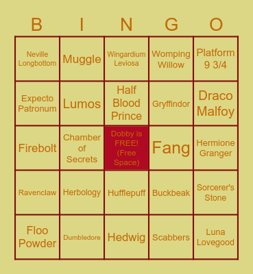 Harry Potter Bingo Card