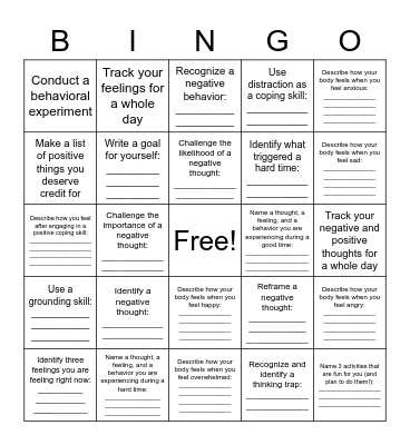 CBT Skills BINGO! Bingo Card