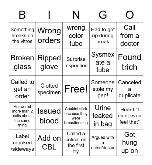 Lab bingo Card