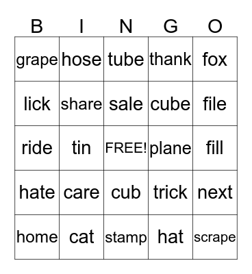 Mean 'e' BINGO Card