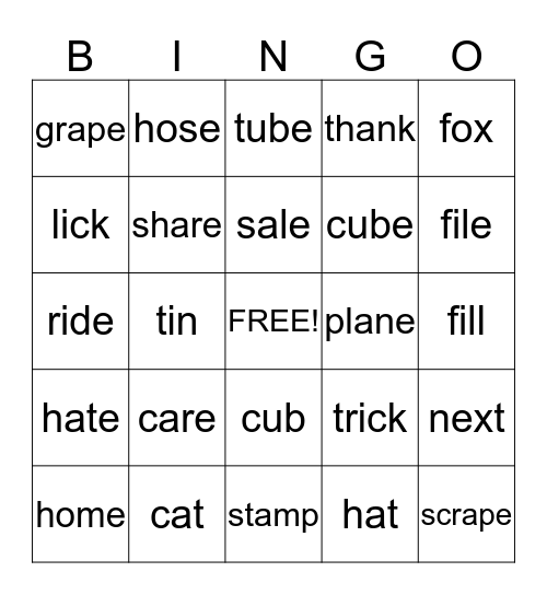 Mean 'e' BINGO Card